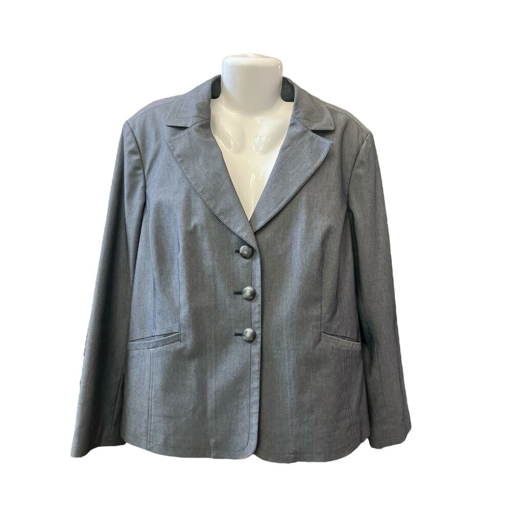 Caslon Women's Grey Button Front Career Professional Blazer Pockets Lined SZ 20W